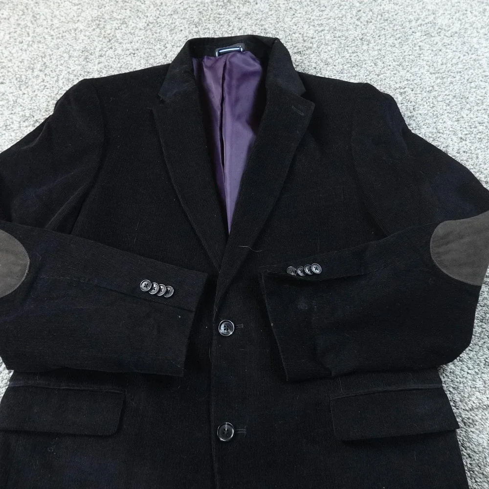 Tommy Hilfiger Blazer Mens 40 Black Corduroy Elbow Patch Sport‎ Coat Suit Jacket